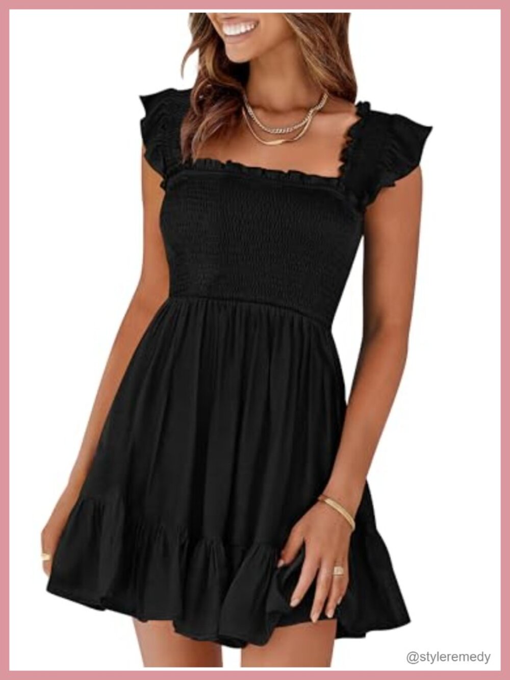 Smocked Square Neck Short Flowy Sundress Boho Beach Summer Casual